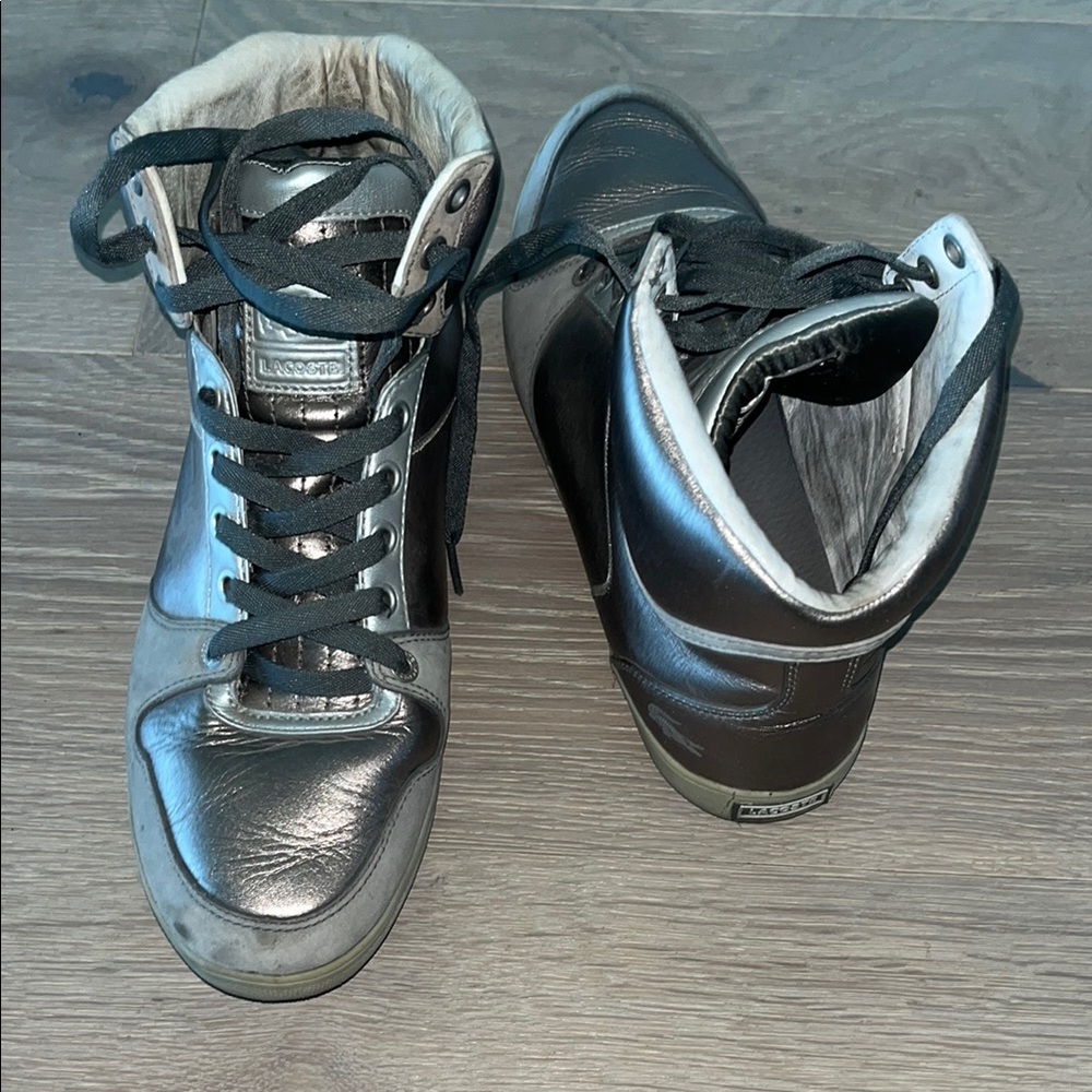 Lacoste Pewter metallic Leather High-Top Sneakers